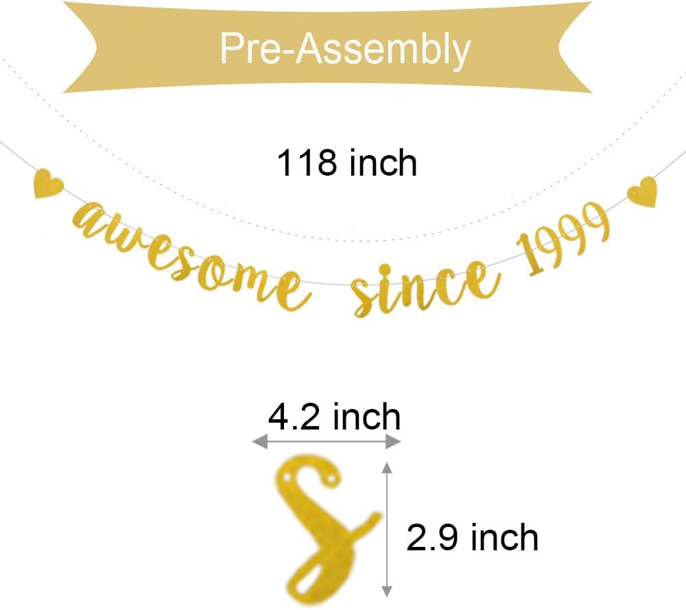 XIAOLUOLY Gold Glitter Garlands Awesome Since 1999 Banner for 27 Years Birthday Party Decorations Supplies,Pre-Strung, Glitter Gold Paper Garlands Photo Props Bunting Sign,Awesome Since 1999 - Image 2