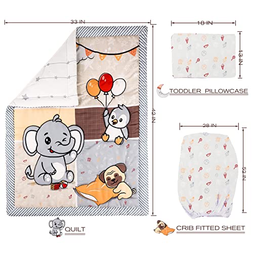 Image of JISEN 3 Piece Crib Bedding Set Crib Quilt Crib Sheet Pillowcase - Soft Microfiber Printed Nursery Set for Baby Boys or Girls Zoo Party