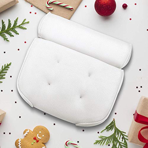 Essort Bathtub Pillow, Large Spa 3D Air Mesh Bath Pillow, Luxury Comfortable Soft Bath Cushion Headrest, for Head Neck Shoulder Support Backrest, Fits Any Size of Tubs(White)