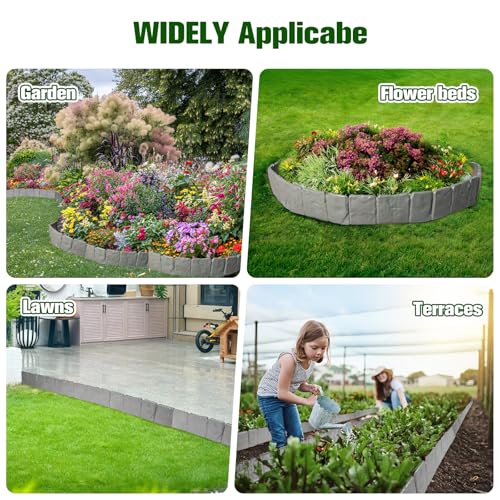 Garden Landscape Edging Borders No Dig,16 ft Lawn Edging for Landscaping,Plastic Fencing Lawn Border,Imitation Stone Fence for DIY Outdoor Patio Balcony Yard Landscaping (20pcs, Gray)