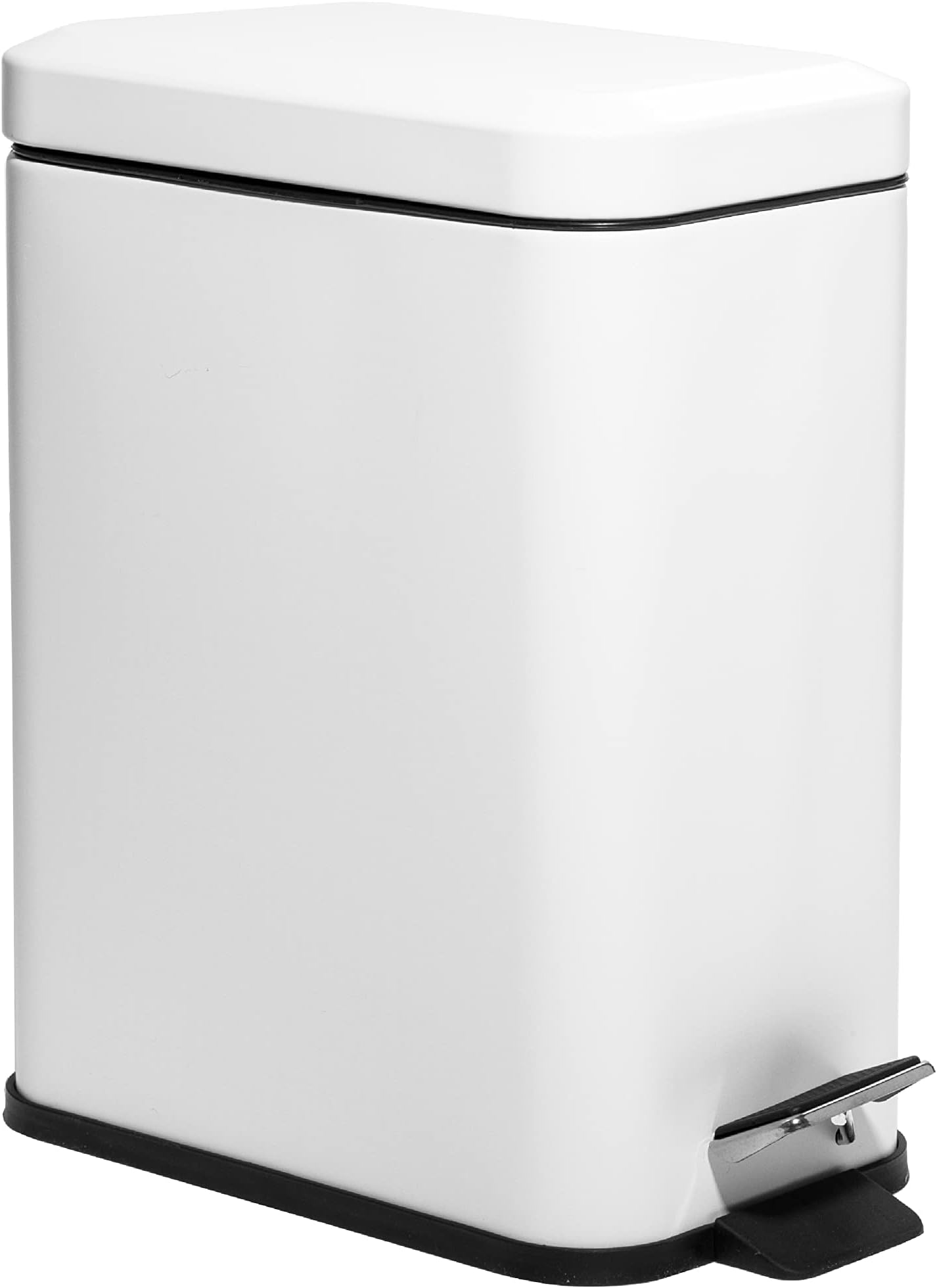 BINO | Rectangular Step Trash Can | 1.3 Gallon/5 Liter Stainless Steel Garbage Can with Lid, Non-Slip Stepper for Home Office Bathroom Kitchen | Matte White