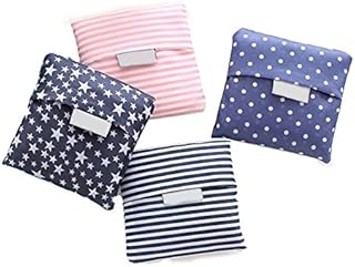 Kaxich 4 Pack Foldable Shopping Bags Reusable Eco-friendly Grocery Tote Bags Shopper Bag Folding into Attached Pouch (Random color)