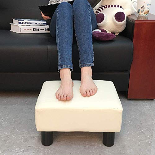 scriptract 6" Small Footstool PU Leather Ottoman Footrest Modern Home Living Room Bedroom Rectangular Stool with Padded Seat (ivory)