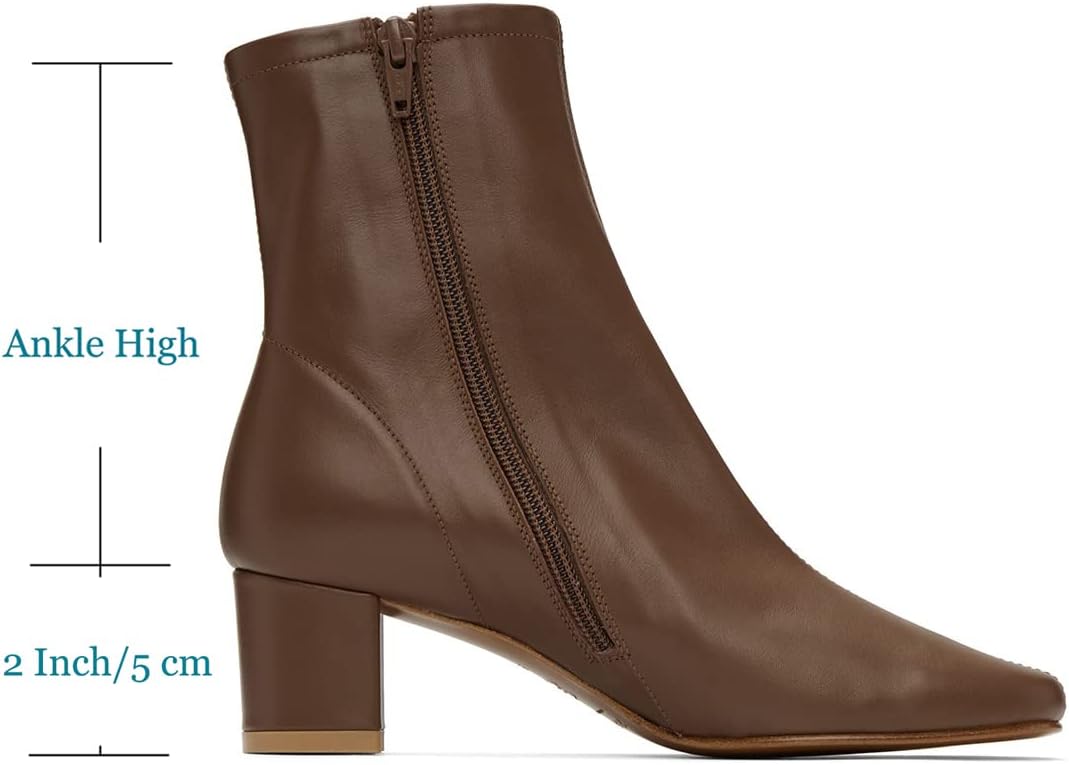 SHODENSE Women Chunky Block Heel Sock Booties Square Toe Zipper Western Ankle Boots Stretch Matte Leather Mid Heel Suede Chelsea Boots Ladies Dressy Comfort Wedding Office Fall Winter Shoes 4-11 M US