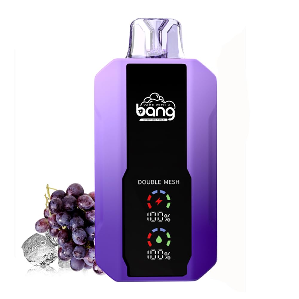 Bang 25000電子タバコ 使い捨て ベイプ vape 本体 持ち運び シーシャ 25000回吸引可能 水蒸気タバコ 禁煙 パイポ ニコチン タール無し大容量 電子シーシャ 12種類フレーバー Type-C充電式 ディスプレイ搭載 (グレープアイス)