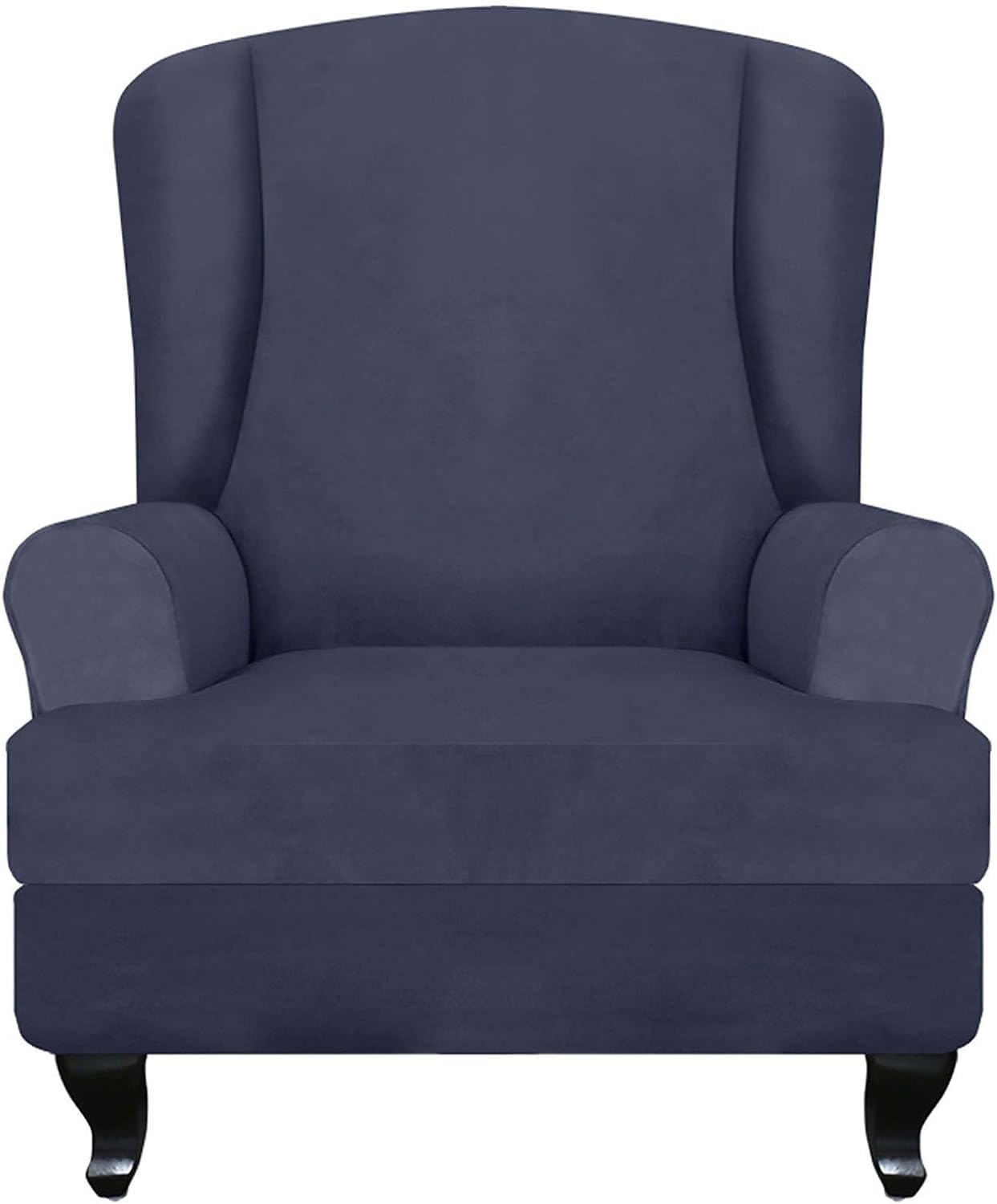Haclen Navy Velvet Wingback Chair Cover, Stretch Wingback Chair Slipcover With Cushion Cover Non Slip Washable Wingback Armchair Slipcover (,One Size)