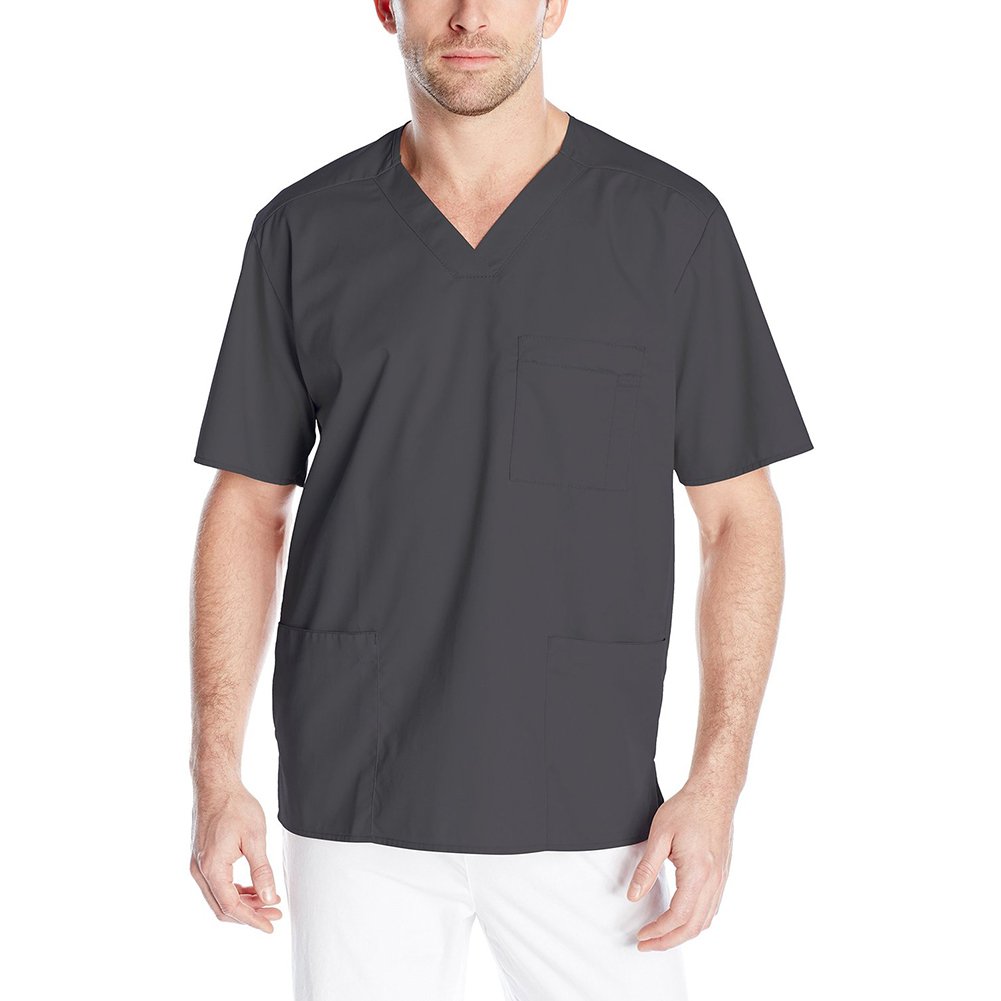 WonderWink Men's V-Neck Top, Pewter, X-Small