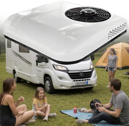 12V/24V Electric RV Air Conditioner - Fast Cooling Rooftop AC Unit for Camper, Motorhome, Truck, Van, Caravans - Efficient Parking Air Conditioning System, Red-12V