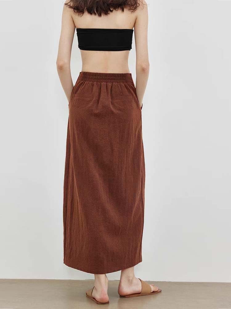 Linen Casual High Waisted Skirt Hong Kong Style Long Skirt for Women