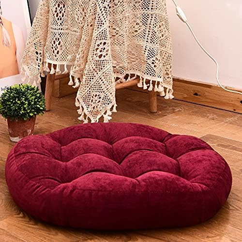 HIGOGOGO Round Solid Floor Pillow, Tufted Meditation Pillow for Seating on Floor Thick Seat Cushion Meditation Cushion for Yoga Living Room Sofa Balcony Outdoor, Wine, 22x22 Inch