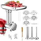 Fleischwolf aus 100 % Edelstahl für KitchenAid-Mixer, spülmaschinenfest mit 3 Wurstfüllern und 4 Mahlplatten, korrosionsbeständig, poliertes Design (KitchenAid-Mixer nicht im Lieferumfang enthalten)
