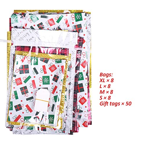 Christmas Gift Bags,32Pcs Santa Wrapping Bag In 4 Sizes And 4 Designs With Inserted Drawstring Ribbons And Tags For Wrapping Holiday #TOP3