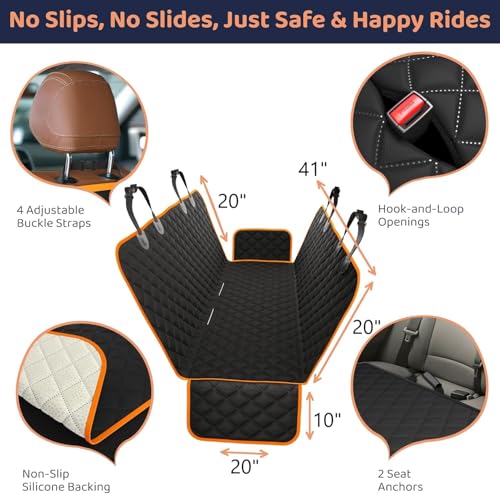 Image of Dog Car Seat Cover for Back Seat, Waterproof Hammock for Car, SUV & Truck, Non-Slip Backseat Cover for Dogs, Heavy-Duty Dog Hammock Style Seat Protector Pets. (Orange, 41 inchx59 inch)
