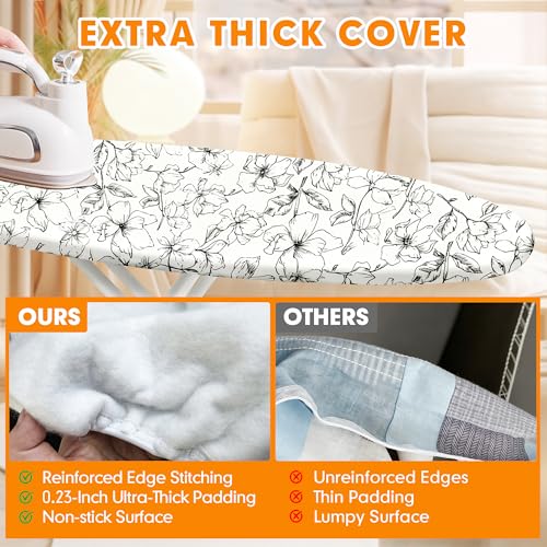 Ironing Board Cover and Pad, 21x57 Extra Large Thick Iron Padding, Scorch & Stain Resistant Ironing board cover, Heavy Duty Iron Board Padded with Adjustable Fasteners Elastic Edge, Floral White by Dalykate - Image 3
