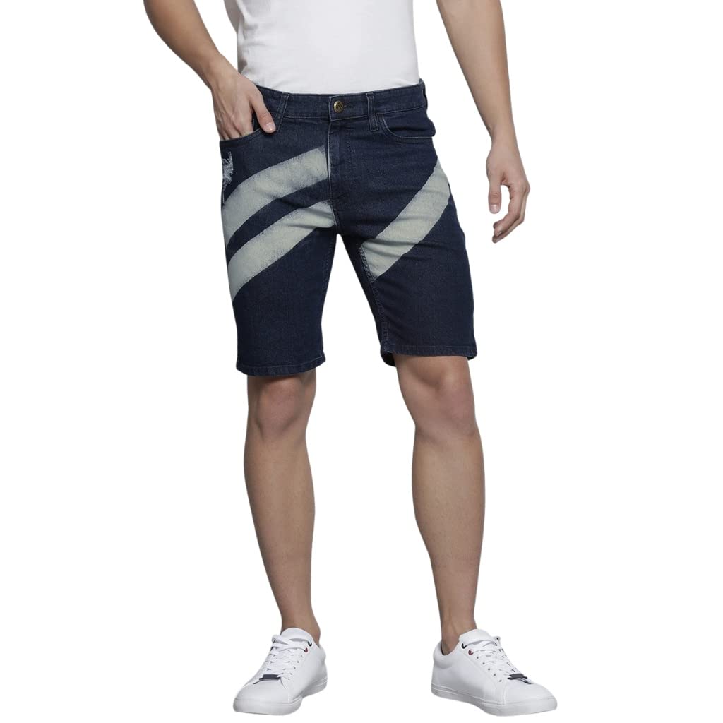 the indian garage co Men Slim Fit Paint Splash Mid-Rise Denim Shorts-picture-55