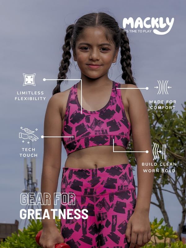 Image of mackly Girls Sports Bra - Comfortable, Supportive & Stylish Activewear Pink