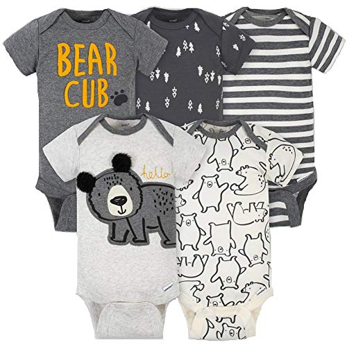 Image of Gerber baby-boys 5-pack Variety Onesies Bodysuits (Grey Bear, 12 Months)