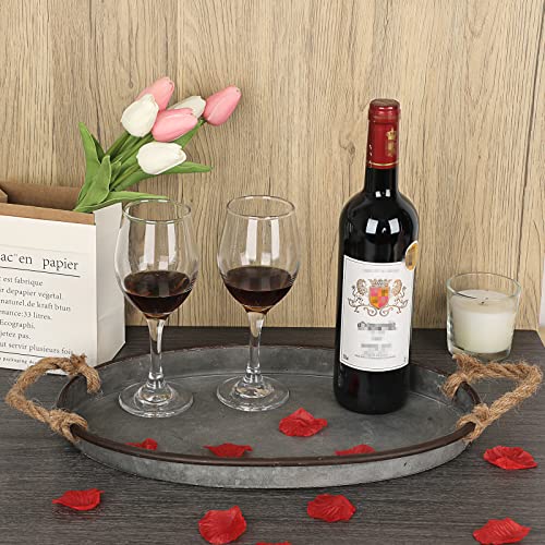 Hipiwe-Galvanized-Metal-Iron-Oval-Tray-with-Rope-Handle-Farmhouse-Serving-Tray-Rustic-Industrial-Decorative-Centerpiece-for-Coffee-Table-Weddings-and-Parties-Decor-Large Hipiwe Galvanized Metal Iron Oval Tray with Rope Handle Farmhouse Serving Tray Rustic Industrial Decorative Centerpiece for Coffee Table Weddings and Parties Decor Large