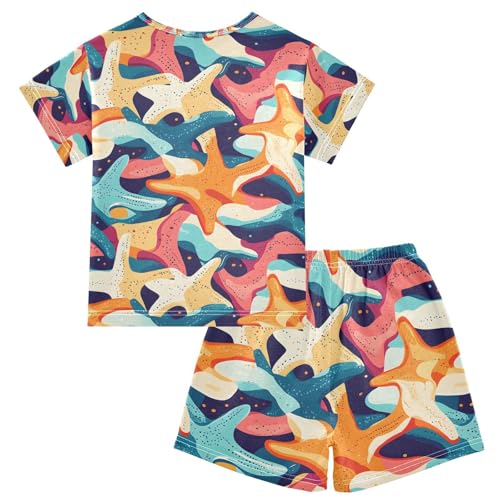 ALAZA Colorful Cartoon Starfish Pajamas Set Short Sleeve Cotton Sleepwear Summer Pjs 2 Piece 5-14Y2