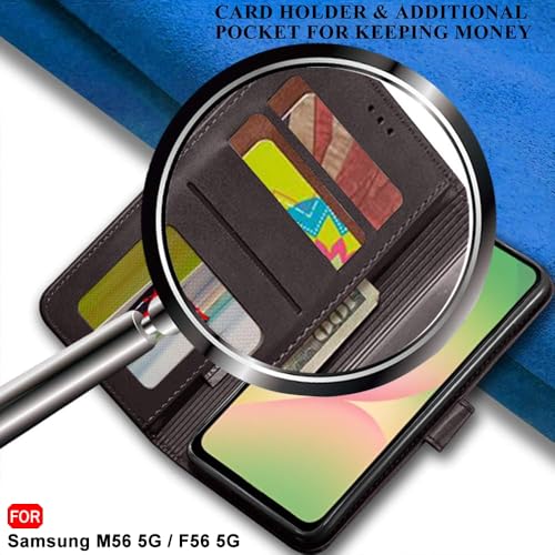 Image of TheGiftKart Flip Back Cover Case for Samsung Galaxy M56 5G / F56 5G | Dual-Color Leather Finish | Inbuilt Stand & Pockets | Wallet Style Flip Back Cover Case (Faux Leather, Coffee & Brown)