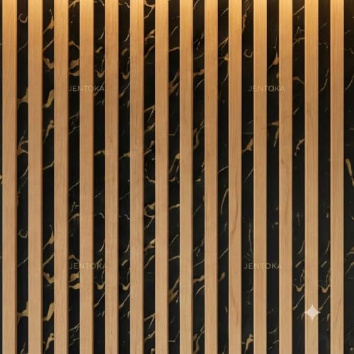 Image of Luxury Black & Gold Louver Wooden wallpepar for wall Home & Office Self-Adhesive, Waterproof PVC Wall Sticker for Living Room TV Unit Background & Bedroom Accent Wall (45X300 CM)