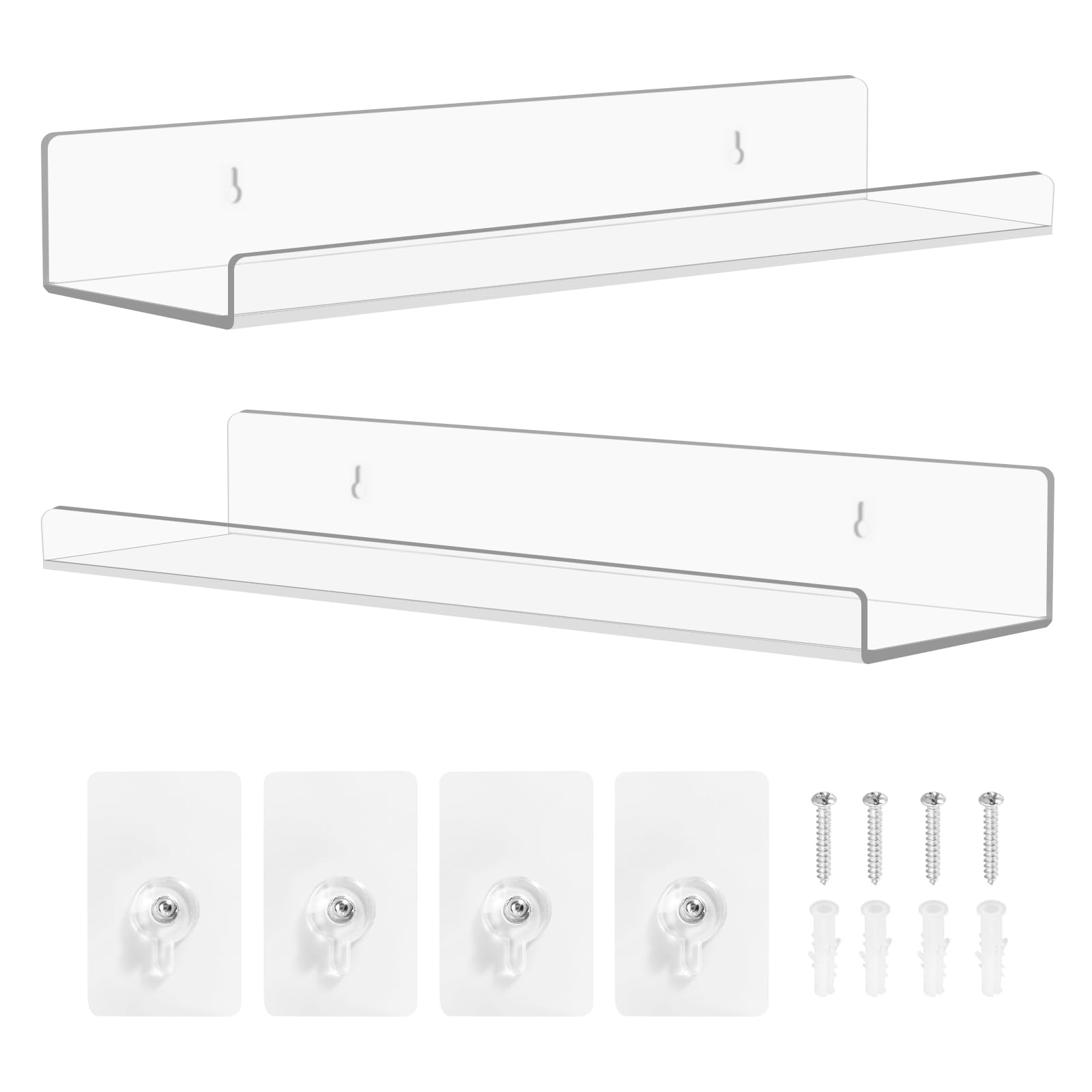 Kitnelw 2 Piezas Estante Flotante Pared Estanteria Pared sin Agujeros Estante de Pared de Acrílico con Tornillos Estantería de Pared para Objetos Pequeños 30 X 8 X 3,5 cm