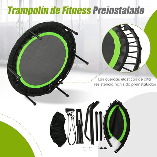 Miniatura 6 de Costway Cama Elástica Plegable 101 Cm Con 2 Bandas De Resistencia, Trampolín Elástico Con Empuñadura Regulable, Cama Elástica Fitness De Interior Y Exterior Para Niños Y Adultos Verde