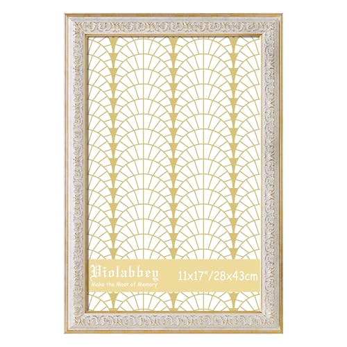 Image of VIOLABBEY 11x17 Picture Frame White, Vintage Frames Ornate without Mat | Ornate Antique Frame, Fits 11x17 Photos for Wall Hanging, HD Plexiglass, Wall Decor