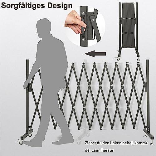 OUUTMEE Scherengitter ausziehbar outdoor Zaunrollen mit maximaler Breite 330cm x Höhe 120 cm, Teleskop-Tor, Baustelle/Bahnhof/Schule/Garage, Zauntor (leicht, kompakt) Schwarz