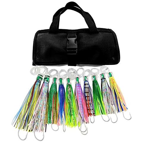 OCEAN CAT Saltwater Trolling Lures Set, Offshore Fishing Lure Rigged Circle Hook & 6 in/9 in Hoochie Soft Skirts for Catching Mahi, Tuna, Wahoo and Big Game Fishes Cover