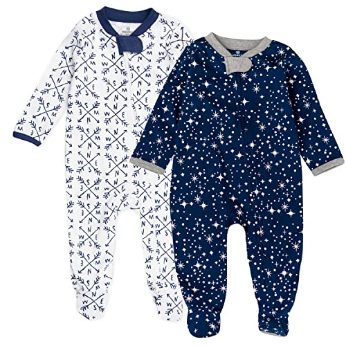 Image of HonestBaby Baby Boys' 2-Pack Sleep and Play Footed Pajamas One-Piece Sleeper Jumpsuit Zip-front Pjs Organic Cotton