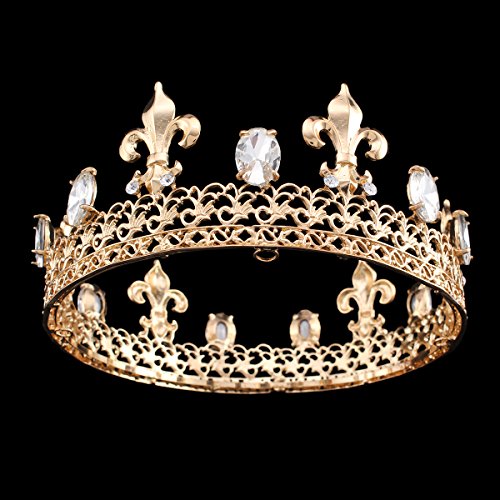 FUMUD Height 2.7'' King Crown Imperial Medieval Pageant Prom Accessories Rhinestone Irises Taria Full Round Crown