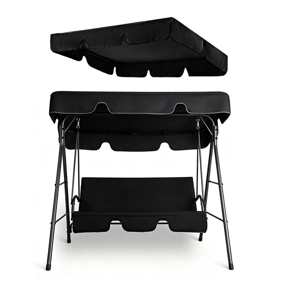Tetto Di Ricambio Per Dondolo Impermeabile Tenda Di Ricambio Per Altalena Hollywood Tettuccio Per Altalena Da Giardino Tessuto Oxford 210D(Black,77x49in-195x125cm)