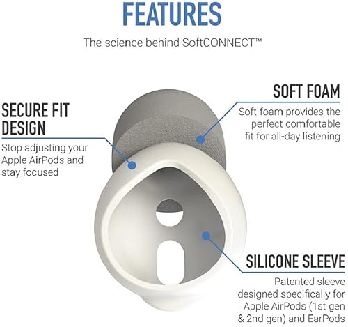 Miniatura 5 de COMPLY SoftCONNECT - Puntas de repuesto de espuma suave para Apple AirPods (Gen. 1 y 2), auriculares Apple y auriculares similares (grandes, 2 pares)