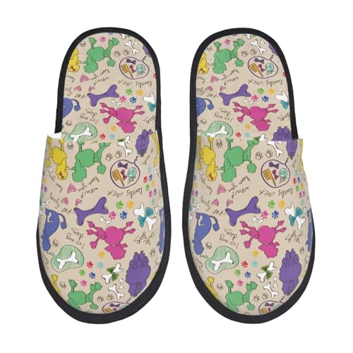 Colorful Poodle Dog Print House Slippers For Women And Men,Soft Slippers With Memory Foam,Non-Slip Indoor Home Shoes