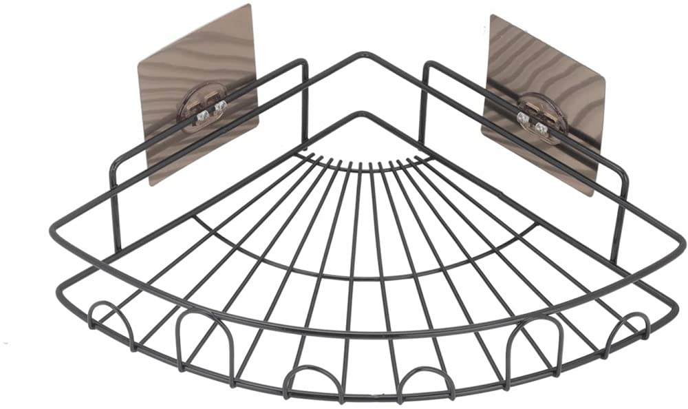 ColdShine Shower Storage Shelf, Wall Mounted Storage Basket Shelve Adhesive,Bathroom Shelf Organiser for Shower Toilet Dorm Kitchen,Stainless Steel No Drilling(Black)