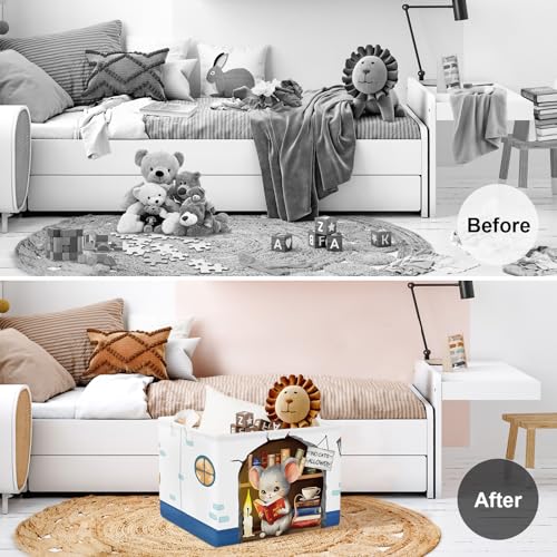 Image of Clastyle Mouse Reading Book Shelf Basket for Classroom Collapsible Toy Gift Kid Storage Basket Baby Clothes Organizer Nursery Bin
