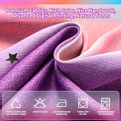 Image of 2-in-1 Double-Layer Kids & Girls Unicorn Princess Ombre Blackout Curtains with Foil Print Sheer, 2 Panels Set for Bedroom, Nursery, Living Room - Purple Blue Pink, 34W x 63L