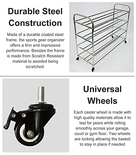 Ballenkar Opbergwagen voor Sportballen met 3 Niveaus, Roestvrijstalen Basketbal Bal Organisator Houder, Verwijderbare… - Image 4