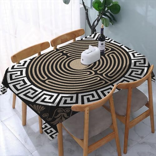 YOIUE Mantel Rectangular,Clave Griega, traste Griego y patrón de Ondas sobre Fondo Oscuro Remolinos,Fácil de Limpiar,Lavable a máquina,Duradero, Rectangular,para casa,Restaurante,Banquete,137x183 cm