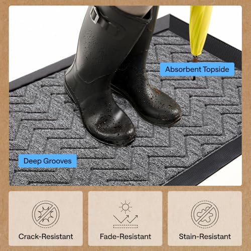 Image of GORILLA GRIP 100% Waterproof All-Season WeatherMAX Doormat, 60x24, US Designed Natural Rubber, Stain and Fade Resistant, Low Profile Indoor Outdoor Door Mats, Easy Clean Mat, Charcoal Chevron