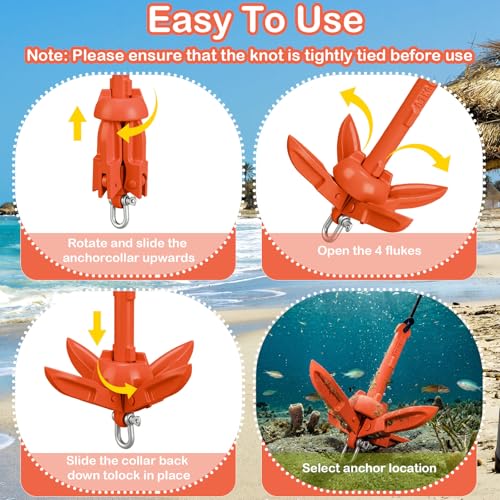Image of MorningRo 1 Pack 1.5 /3.5 lb Marine Kayak Anchor Kit with 40ft Rope and Buoy Folding Grapnel Boat Anchor Kit Kayak Fishing Accessories for Small Boats, Canoe, SUP Paddle Boards