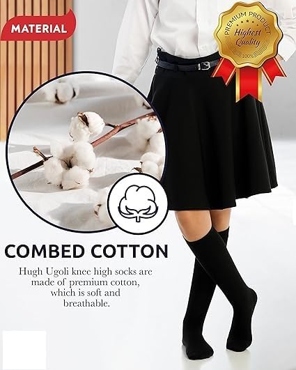 Image of WKLOUYHE Kid's Knee High Cotton Socks for Girls Boys and Toddlers, Solid Color Long School Uniform Socks Pack Of 04
