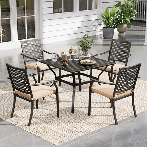 Image of Sophia & William Patio Table and Chairs Set, Outdoor Dining Set for 4, 5 Piece Metal Patio Furniture, 37 inch Black Square Table(Beehive)