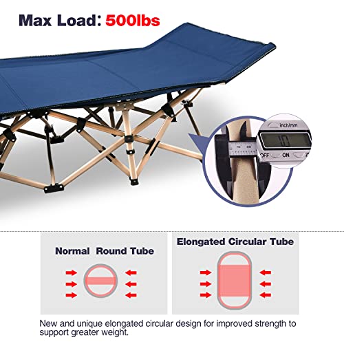 Redcamp Folding Camping Cot For Adults 500Lbs, Heavy Duty Wide Sleeping Cots With Carry Bag Portable For Camp Office Use, Blue 75"X28" #TOP3