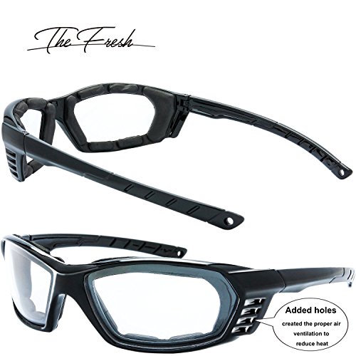 The Fresh Motorcycle Riding Glasses Padded Frame Lens Block 100% Uvb For Outdoor Activity Sport (23-Shiny Black, Clear*1, & Grey*2) #TOP7