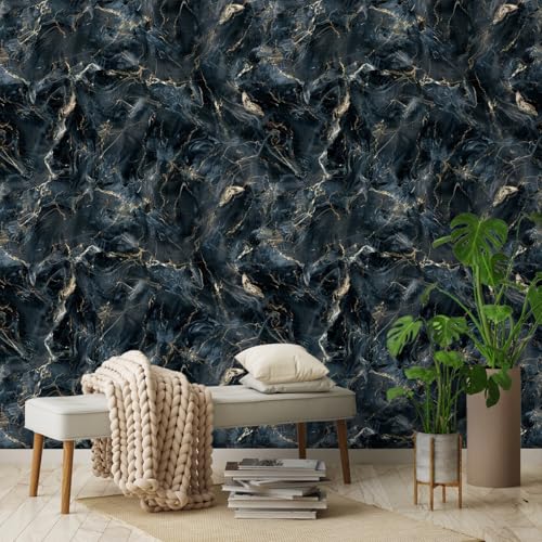 Papel pintado de mármol negro y oro de 45x300 cm vinilo autoadhesivo para cocina 3