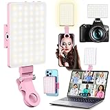 60 LED Portable Selfie Light Video Conference Lighting with Clip & Camera Tripod Adapter Rechargeable 2000mAh CRI 97+, 3 Light Modes for Phone iPhone Webcam Laptop Photo Makeup (Pastel Pink)