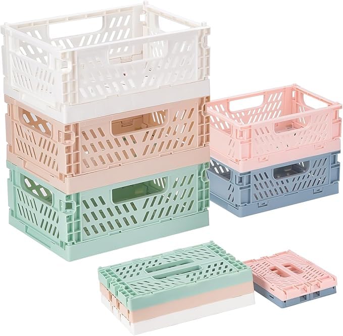 Prmape 5 x Folding Plastic Storage Boxes, Folding Boxes 20 x 15 x 9 cm, Mini Folding Baskets, 15 x 10 x 5.5 cm, Portable Folding Boxes for Camping, Folding Box, Colours