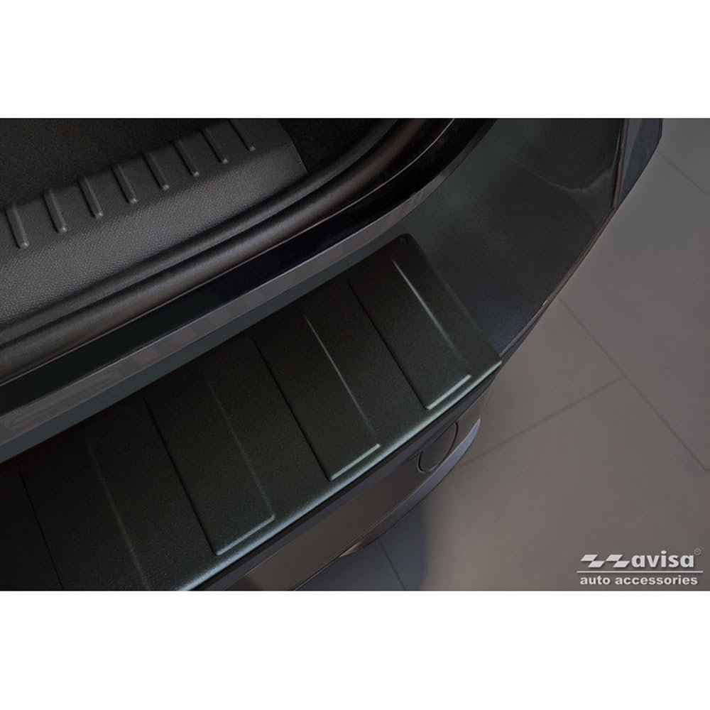Avisa Protector del Parachoques Trasero Inoxidable Negro Mate Compatible con Seat Leon Sportstourer Incl. FR/Cupra Leon Sportstourer 2020-2024 & Facelift 2024- 'Ribs'